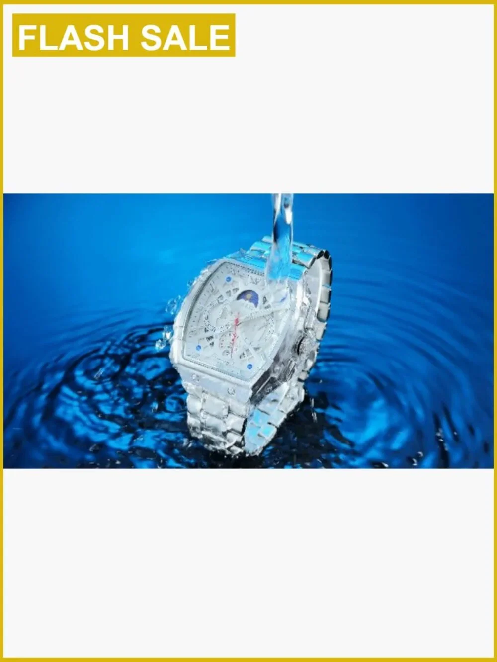 Men's Dress Watch Chronograph Stainless Steel Waterproof Square Face Moon Phase